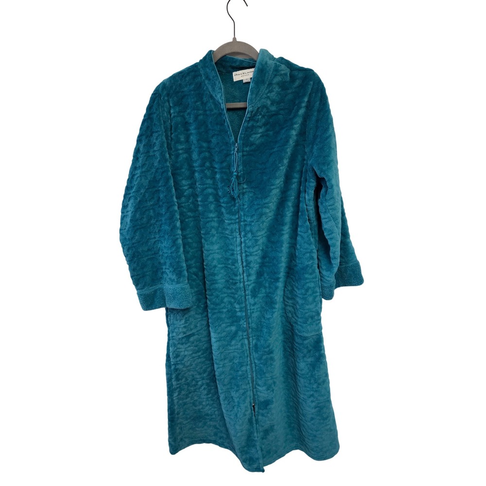 Miss Elaine Woman Teal Blue Plush Fleece Zip Front Robe Long Housecoat 1X